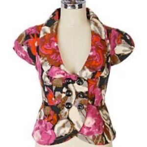 Anthropology Elevensen Floral Fabric size 6 cap sleeve ribbon tie